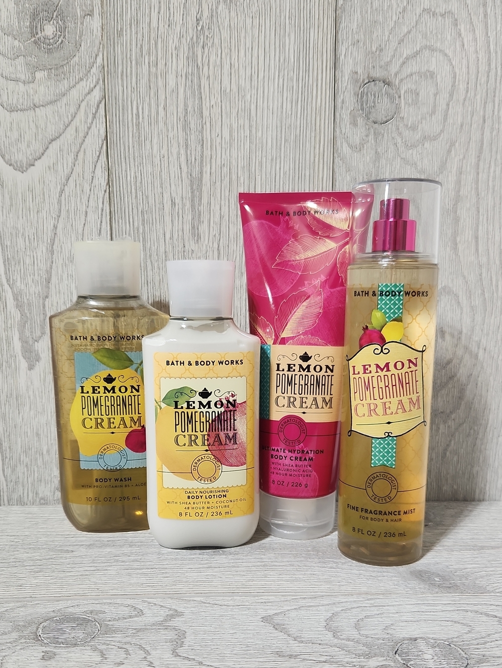 Bath & Body Works Lemon Pomegranate 4pc Set Gel, Lotion, Cream, Mist